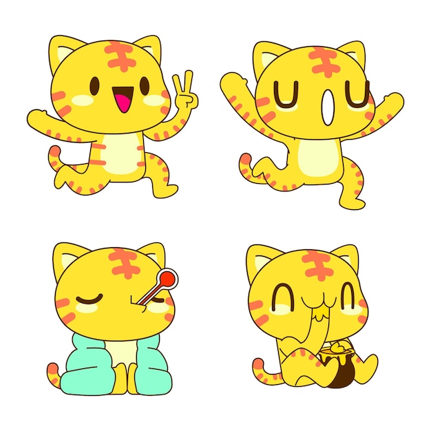 Cute little cat vector set illustration