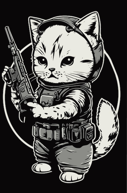 Cute little cat with pistol vector illustration