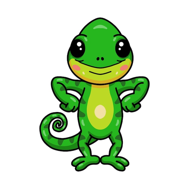 Cute little chameleon cartoon standing