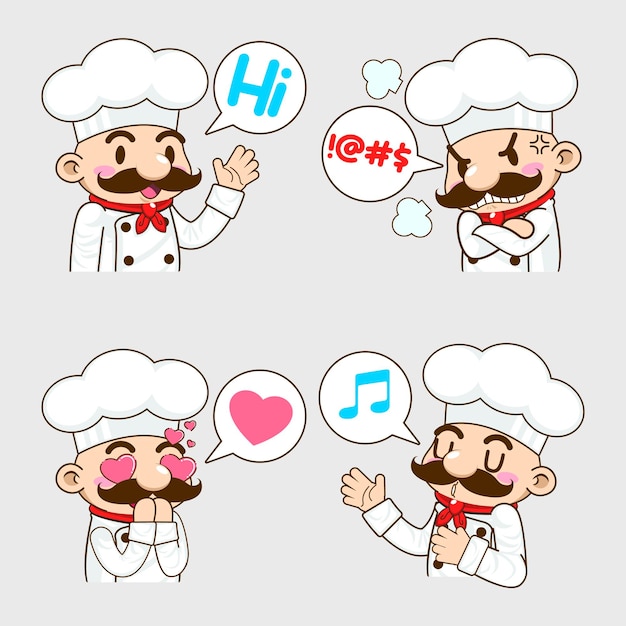 Cute little chef sticker mascot vector illustration chef vector set