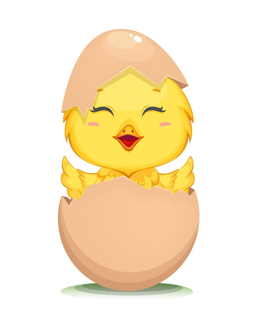 Cute little chick hatched from an egg Happy Easter Funny baby chicken in shell