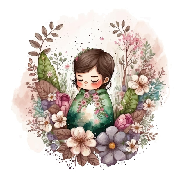 cute little child girl with flowers