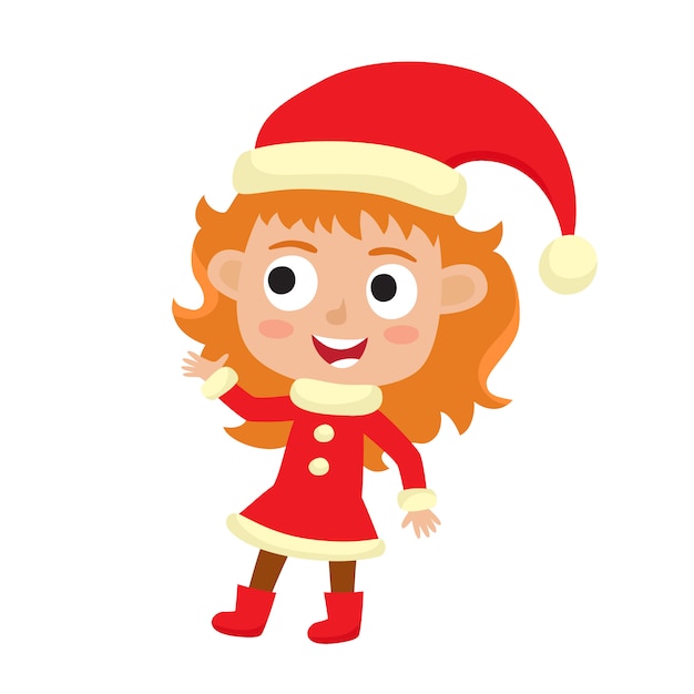 Cute little Christmas girl elf smiling, illustration 