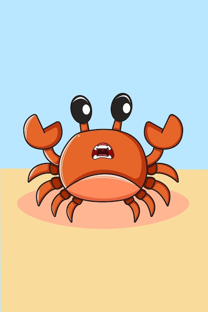 Cute Little Crab in The Beach Cartoon Illustration