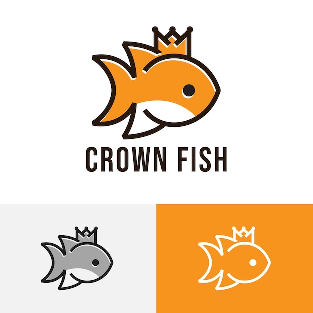 Cute Little Crown Fish Line Logo Symbol