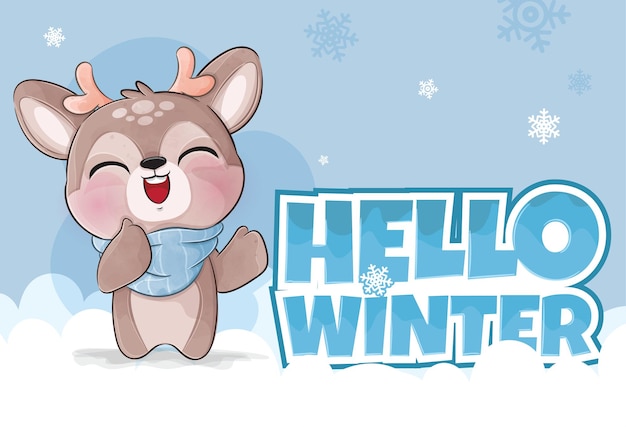 Cute little Deer happy winter illustration Illustration of background