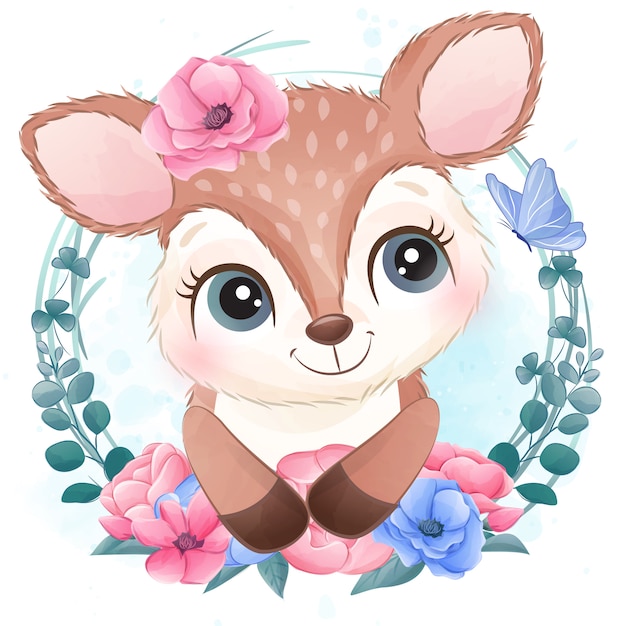 Cute little deer portrait with floral