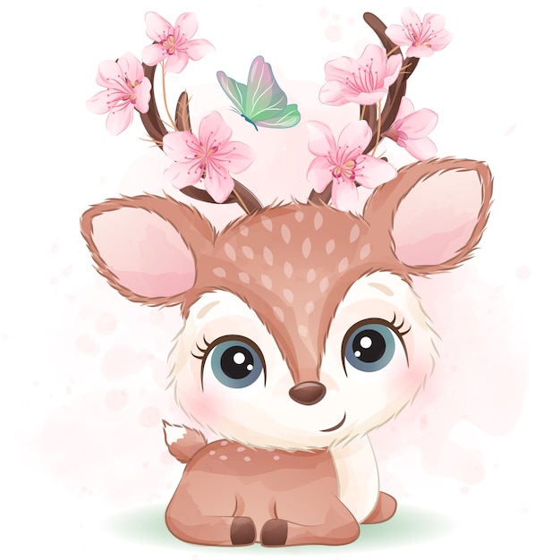 Cute little deer with watercolor effect