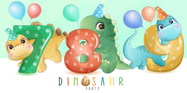 Cute little dinosaur with numbering collection