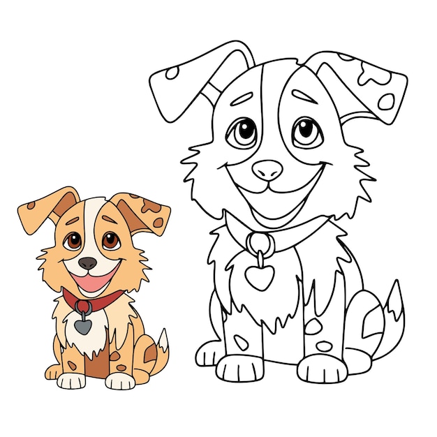 Cute little dog for coloring book Children coloring page with puppy Vector illustration