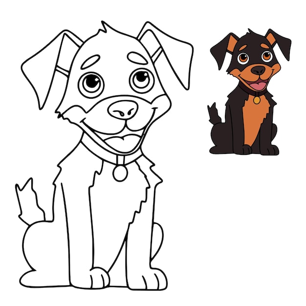 Cute little dog coloring page Baby dog puppy coloring book Vector illustration