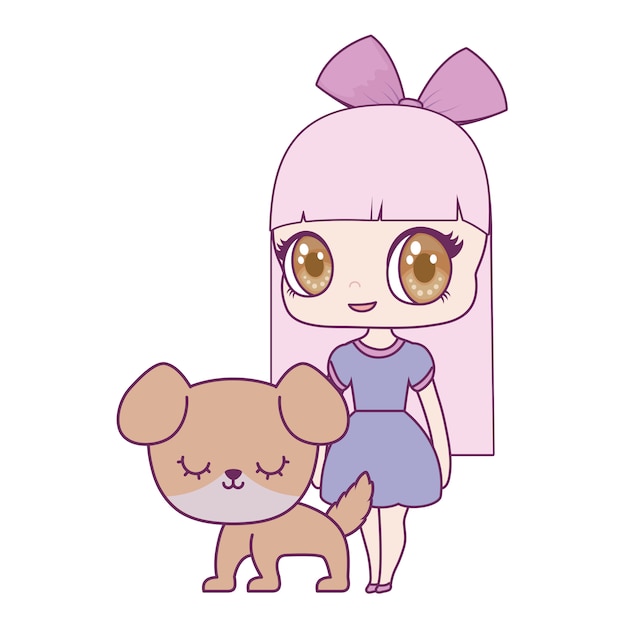 Cute little doll with dog animal