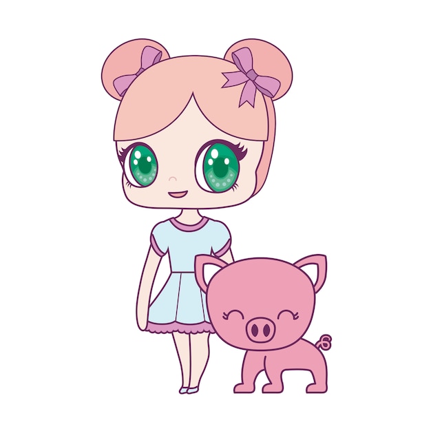 Cute little doll with piggy animal