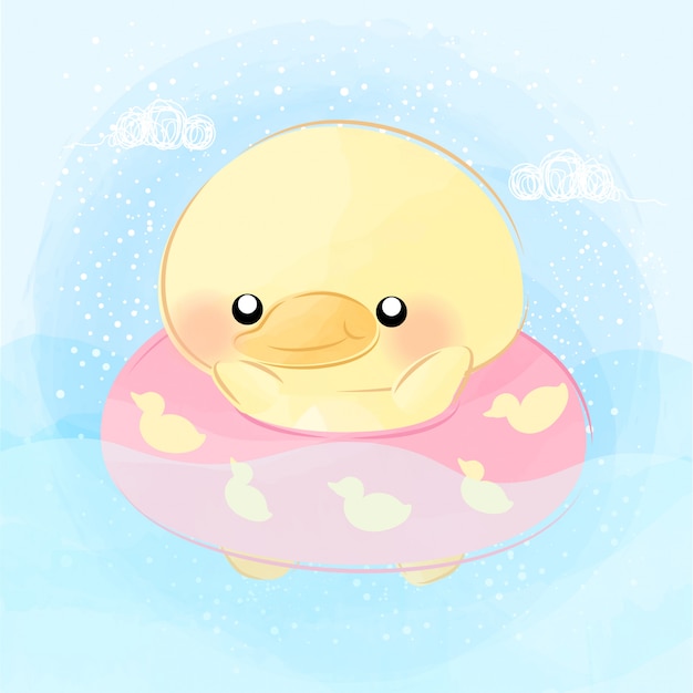 CUTE LITTLE DUCK SWIMMING