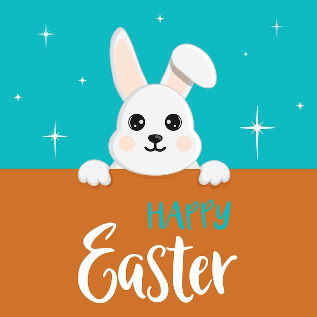 Cute little easter bunny Character in cartoon style Happy Easter greeting card