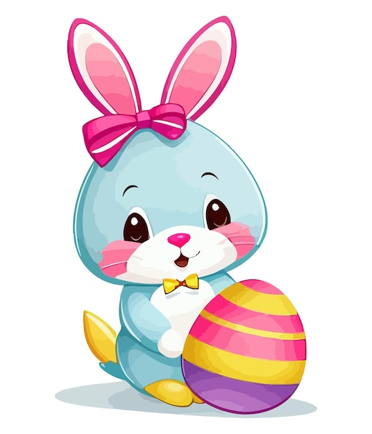 Cute little easter bunny with eggs Colorful Vector illustration for kids and adults