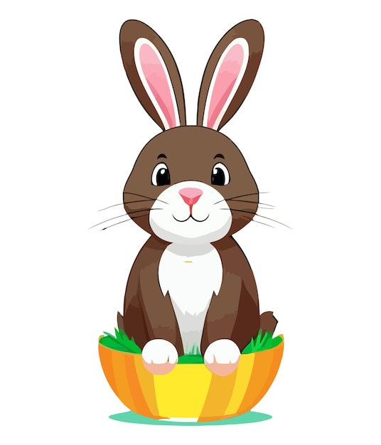 Cute little easter bunny with eggs Colorful Vector illustration for kids and adults