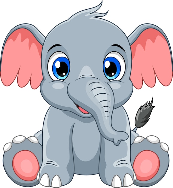 Cute little elephant sitting on white background