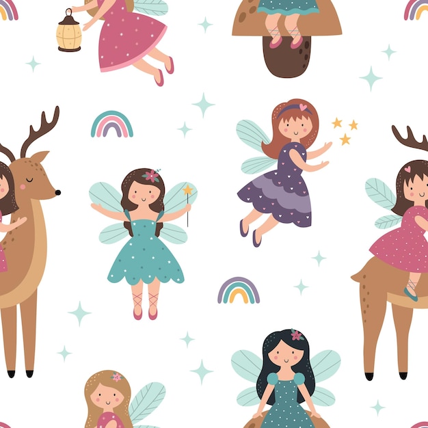 Cute little fairies Seamless pattern