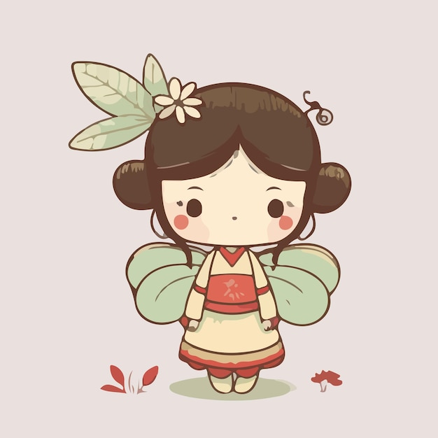 Cute little fairy with a butterfly on her head.