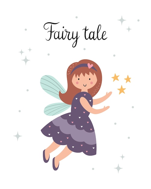 Cute little fairy with wings A childrens poster with a beautiful girl