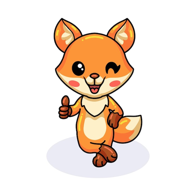 Cute little fox cartoon giving thumb up