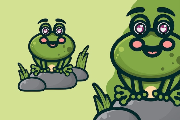 Cute Little Frog on The Rock Cartoon Character