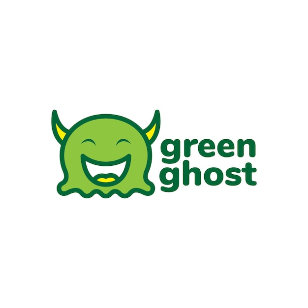 Cute little ghost green with horn logo design vector graphic symbol icon illustration creative idea