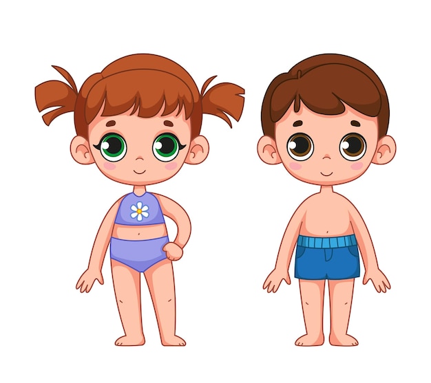 Cute little girl in a bathing suit and a boy in swimming trunks Set Family brother and sister