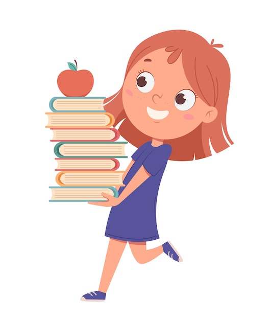 cute little girl cartoon character holding books back to school concept funny cartoon character