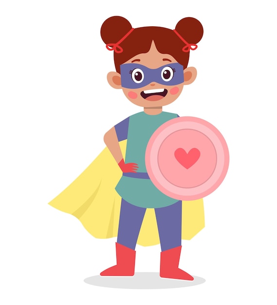 Cute little girl celebrate halloween wear superhero costume vector illustration