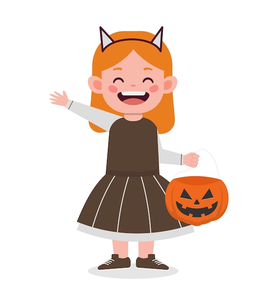 Cute little girl celebrate halloween wear witch costume vector illustration