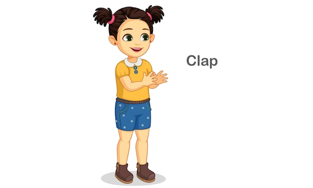 Cute little girl clapping showing clapping action illustration