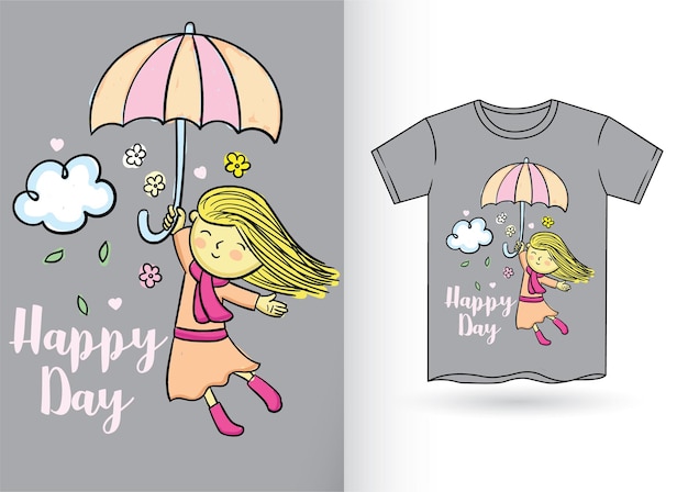 Cute little girl hand drawn for kids t shirt