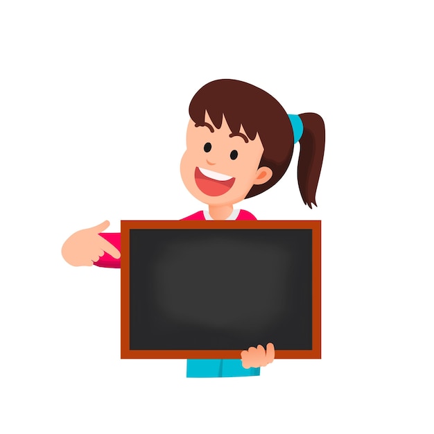 a cute little girl holding a blank blackboard