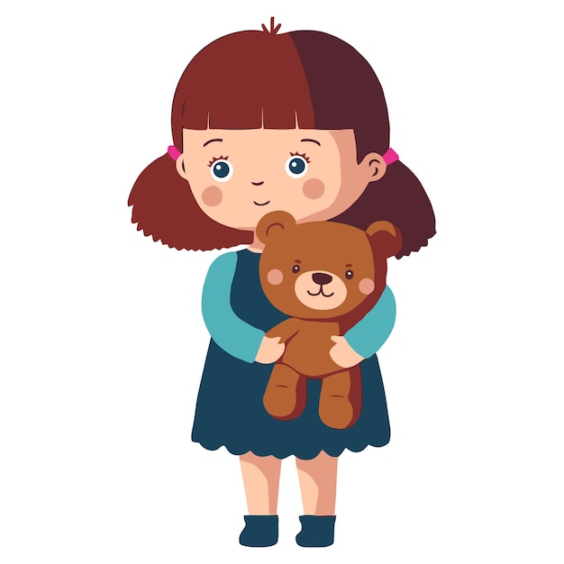 Cute little girl holding a brown teddy bear toy in her hands