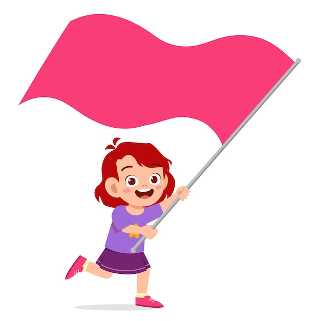 Cute little girl run and holding flag