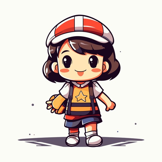 Vector cute little girl in safety helmet and uniform vector illustration