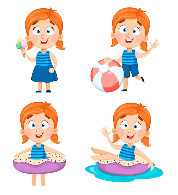 Cute little girl, set of four poses