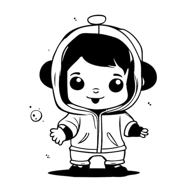 Cute little girl wearing astronaut costume Vector illustration in cartoon style