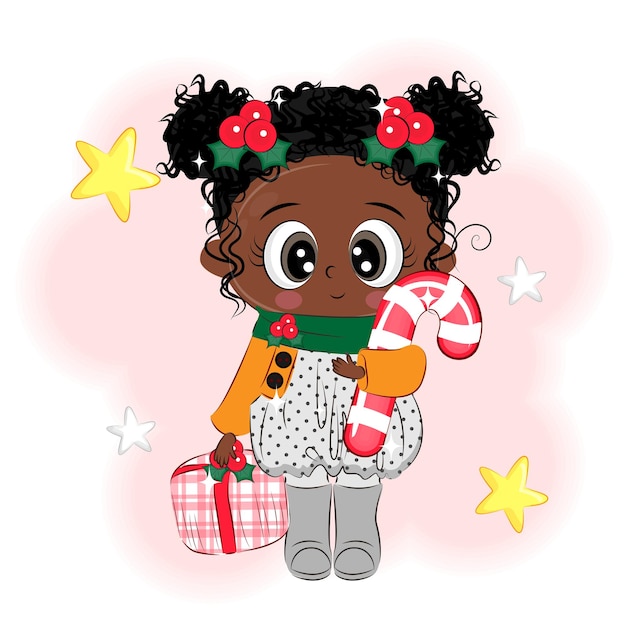 Cute little girl with candy Christmas vector illustration