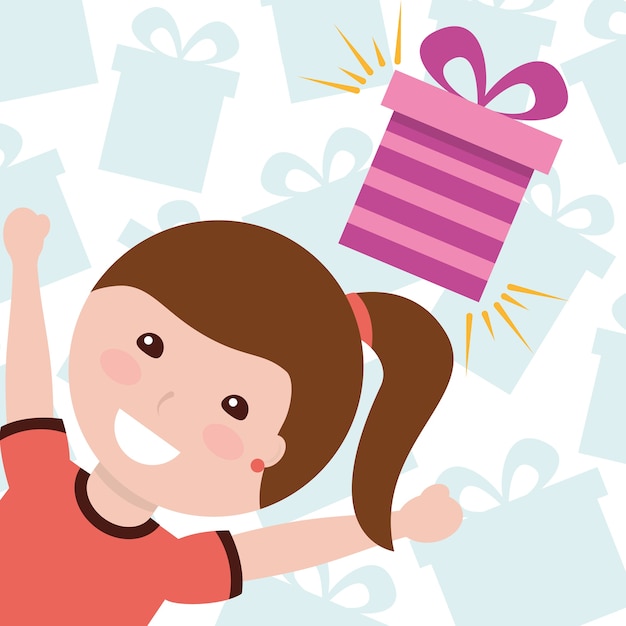 Vector cute little girl with gift boxes celebration vector illustration