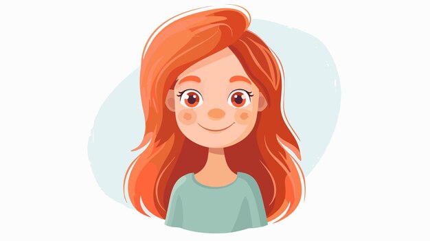 Vector cute little girl with red hair avatar charming and lovely kid portrait