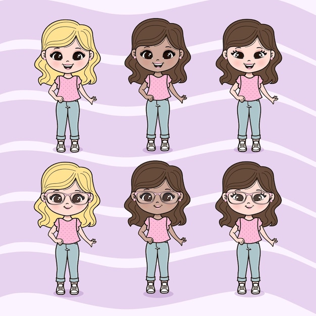 cute little girls illustrations