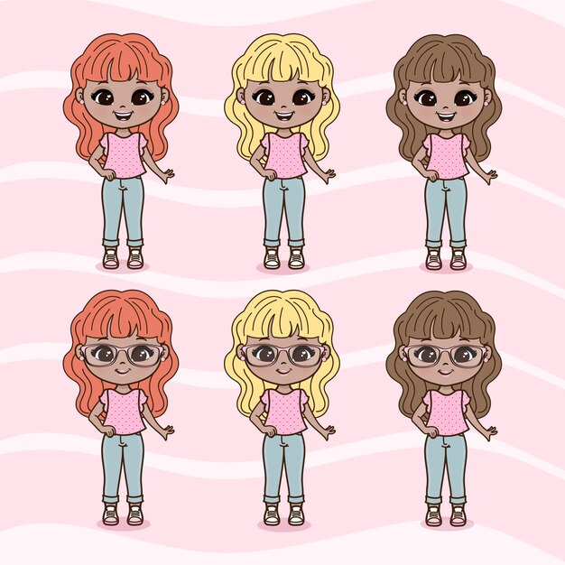 cute little girls illustrations