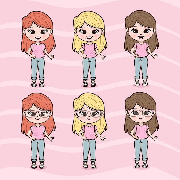 cute little girls illustrations