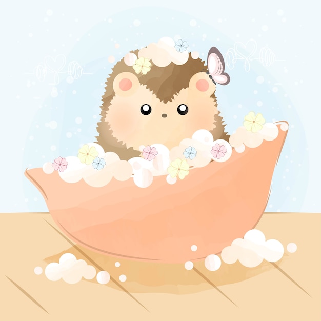 Cute little hedgehog and bubbles