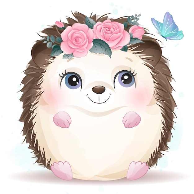 Cute little hedgehog with watercolor effect