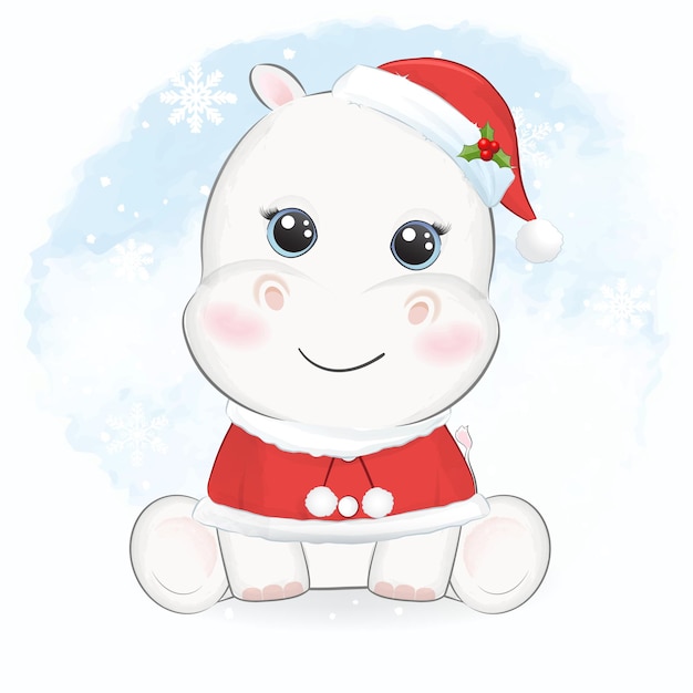 Cute little Hippo Christmas season illustration