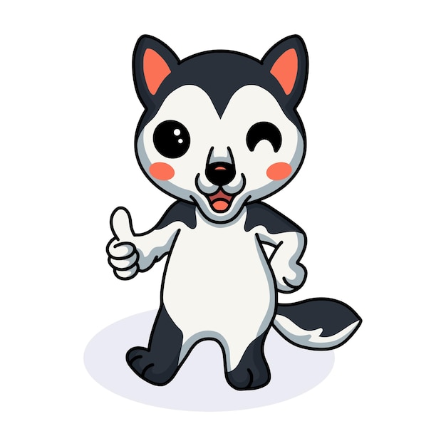 Cute little husky dog cartoon giving thumb up